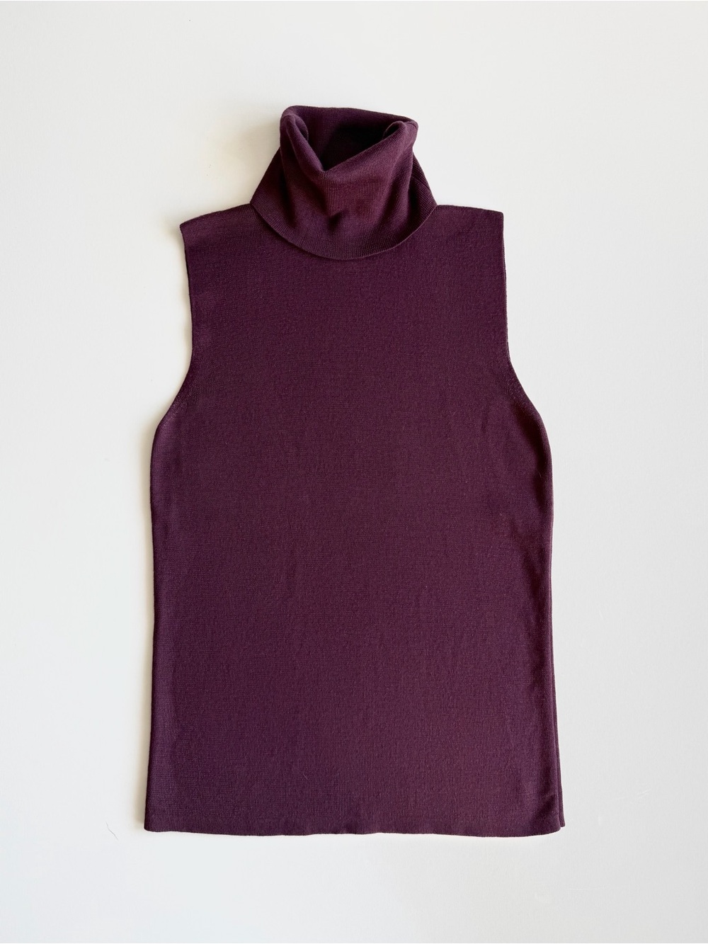 Linda Allard Ellen Tracy Plum Wool & Silk Sleeveless Turtleneck